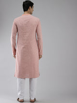 Men Peach & White Ethno Trend Printed Pure Cotton Straight Kurta