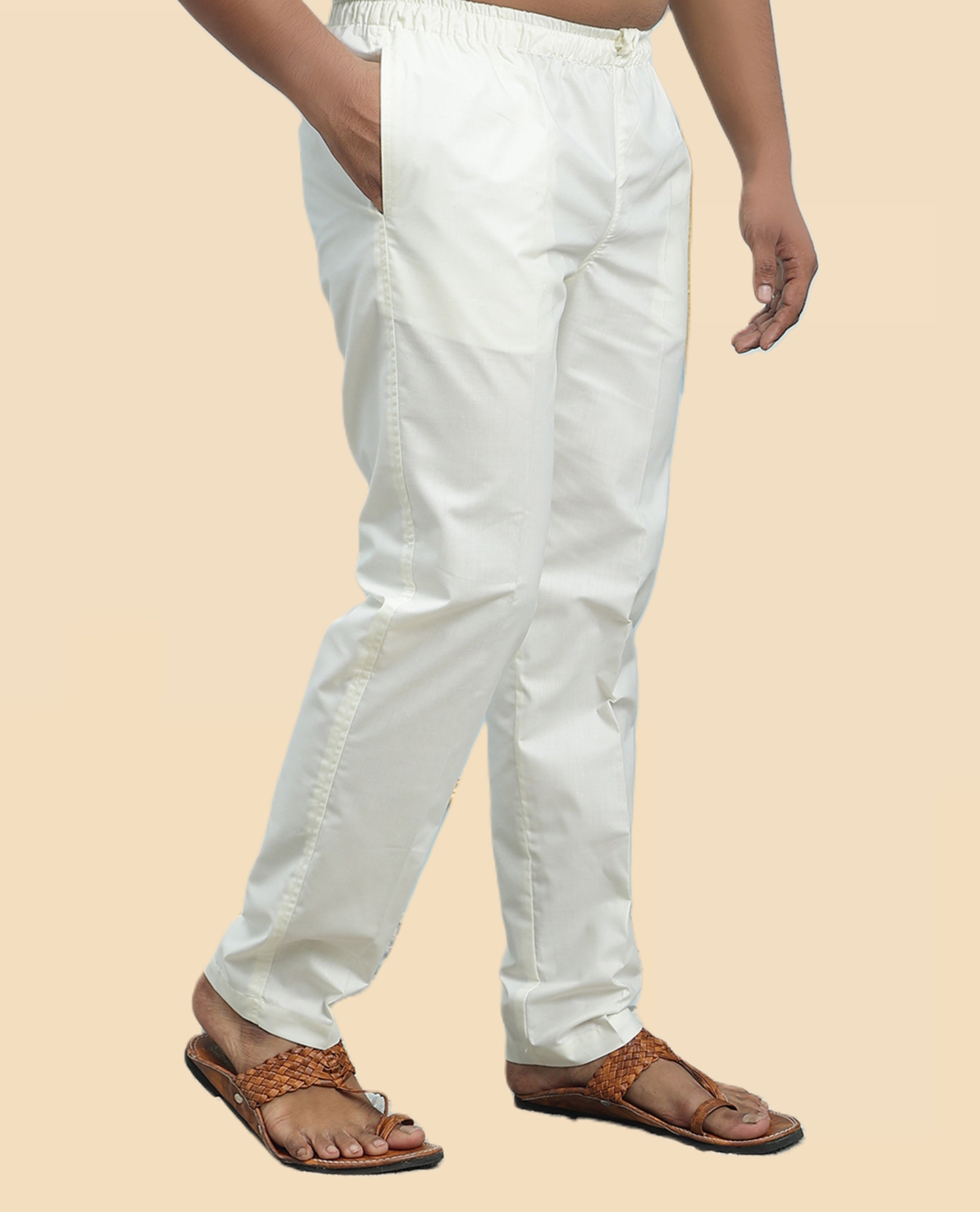 Men Cream Solid Pajama