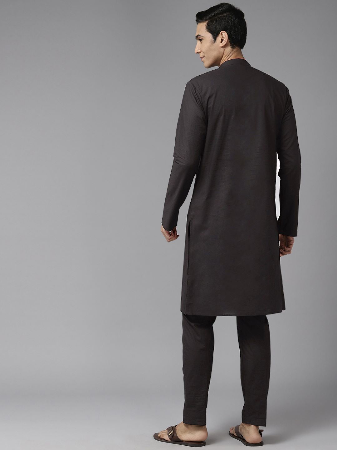 Men Black & Red Pure Cotton Embroidered Straight Kurta With Pajama