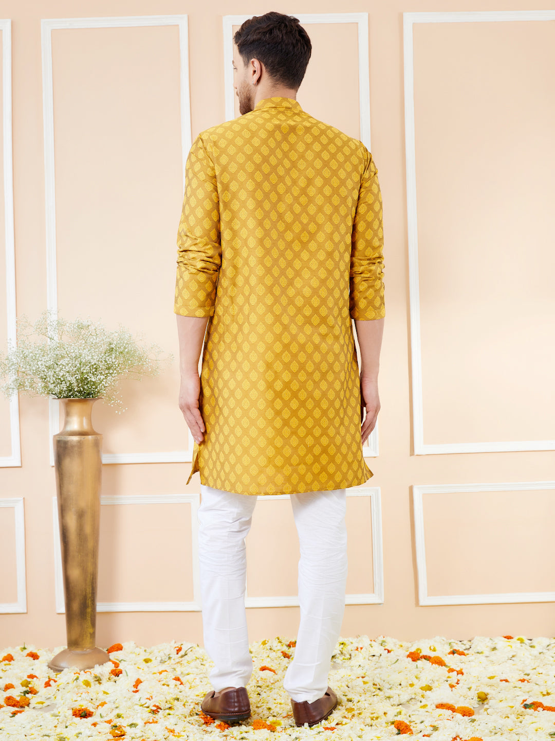 Mustard Ethnic Motifs Silk Jacquard Woven Design Straight Kurta