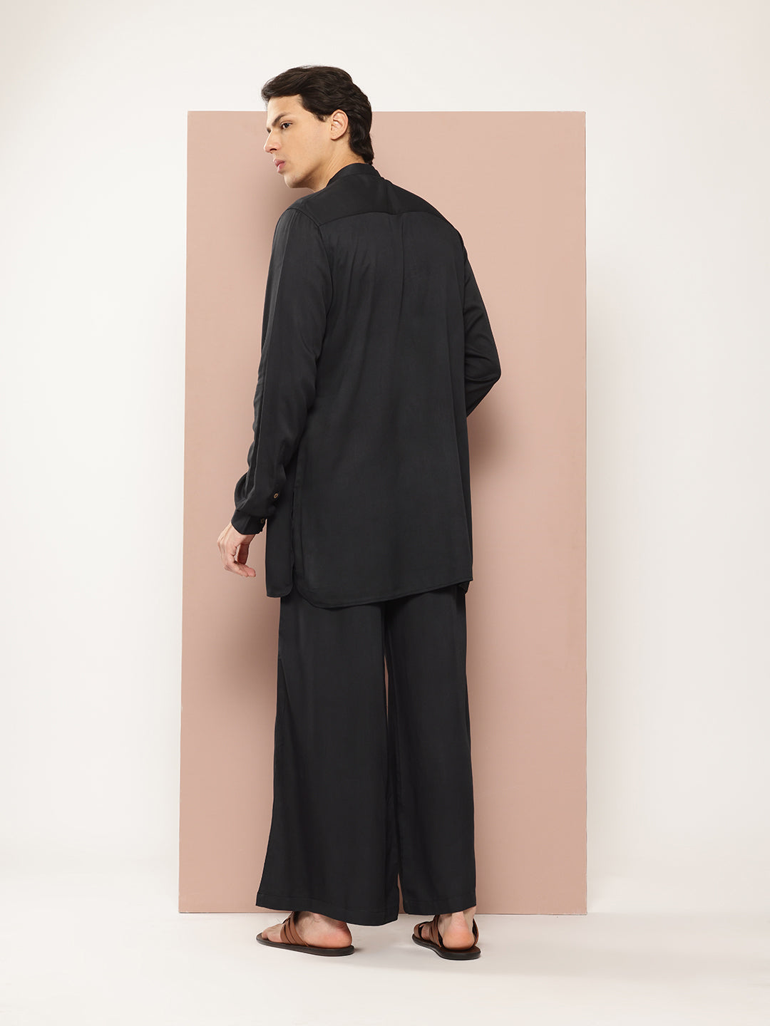 Men Black Rayon Solid Pathani Sets