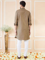 Men Brown Cotton Solid Pathani Kurta