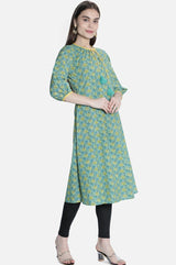 Women Green A-Line Abstract Printed Dress