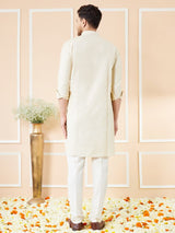 Men Cream Cotton Solid Pathani Kurta