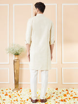 Men Cream Cotton Solid Pathani Kurta with Pyjama
