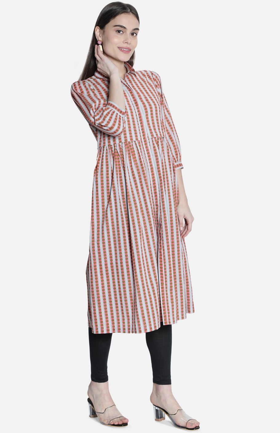 Women Grey Motif Stripe Dress