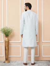 Light Blue Embroidered Zara Silk Straight Kurta with Pyjama