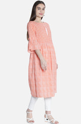 Women Peach And White Flare Printed Dress