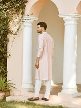 Men Pink And Gold Chanderi Silk Sequins Kurta With Pajama