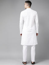 Men White Pure Cotton Chikankari Embroidered Straight Kurta