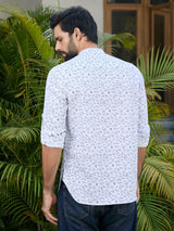White Geometric Printed Rayon Short Kurta
