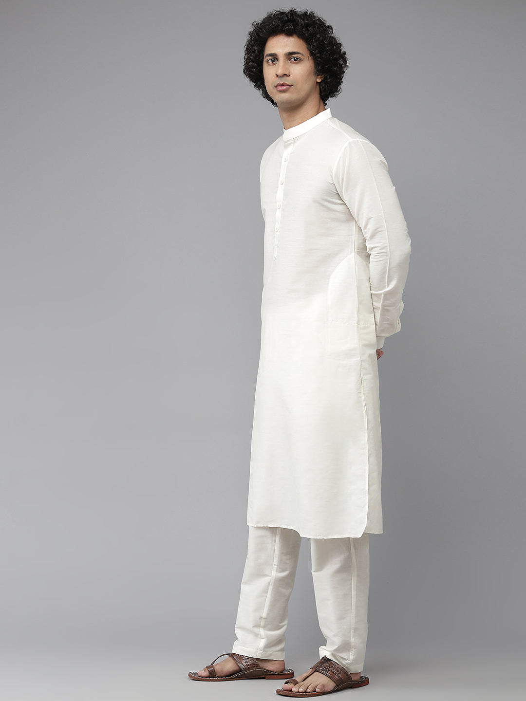 Riwaat.com Men White Solid Kurta Pajama With Golden Nehru jacket Riwaat Indo Western