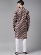 Men Blue Regular Pure Cotton Pathani Printed Men's Kurta With White Salwar