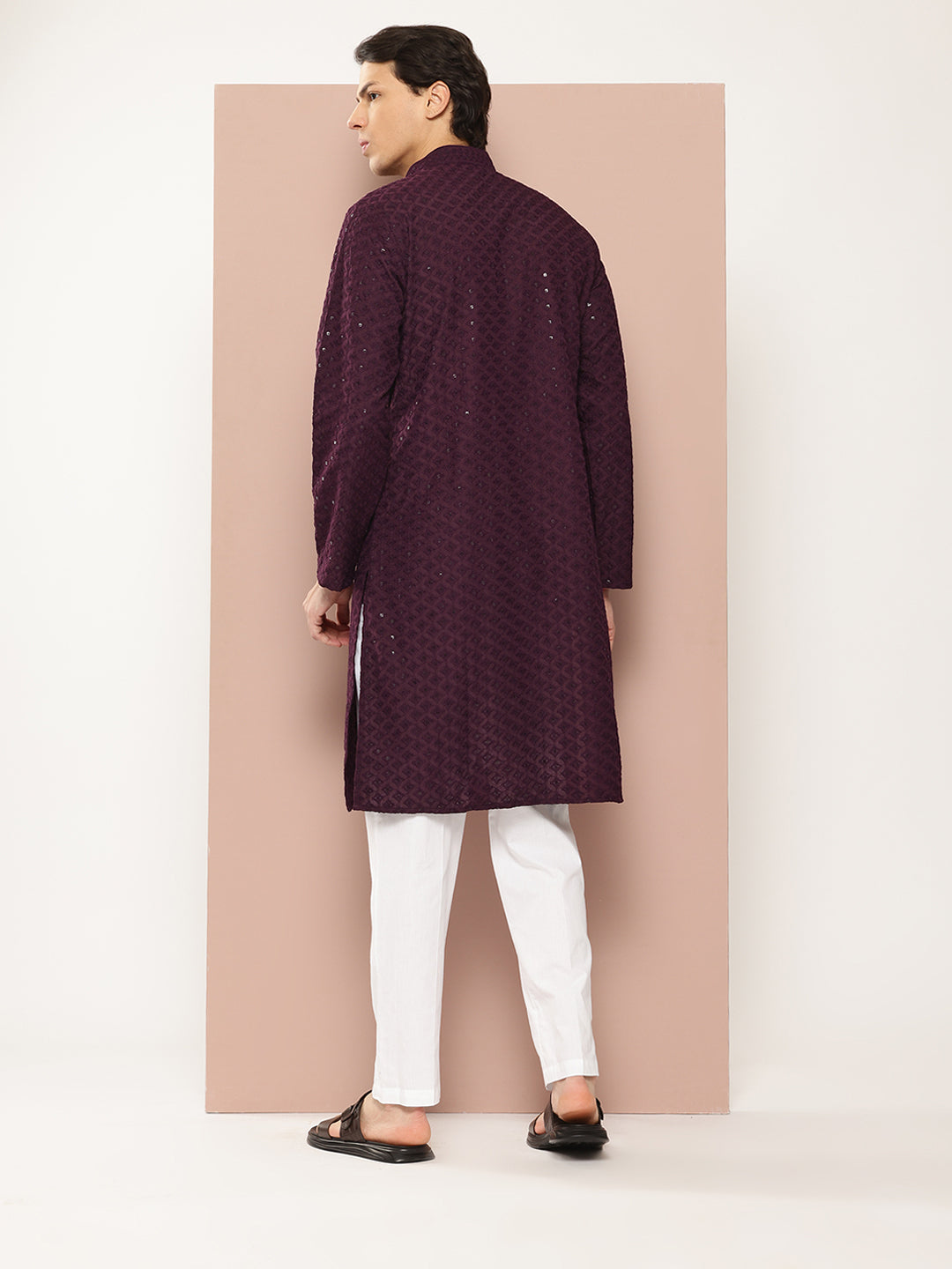 Men Purple  Embroidered Sequin Rayon Kurta