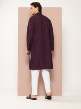 Men Purple  Embroidered Sequin Rayon Kurta