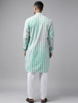 Men Green Regular Pure Cotton Pathani Printed Men's Kurta With White Salwar