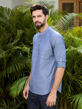 Men Pack Of 2 Brown & Blue Cotton Solid Short Kurta
