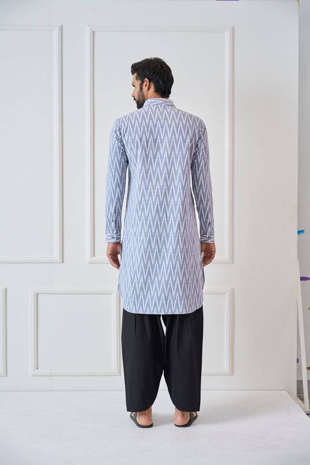 Men Light Grey Regular Pure Cotton Pathani Kurta
