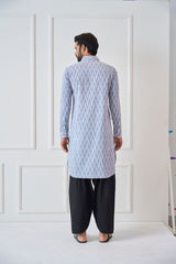 Men Light Grey Regular Pure Cotton Pathani Kurta