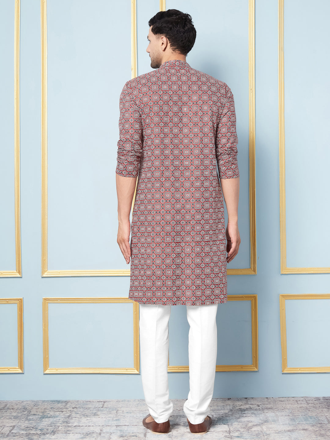 Men Maroon And Black Printed Kurta