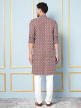 Men Maroon And Black Printed Kurta
