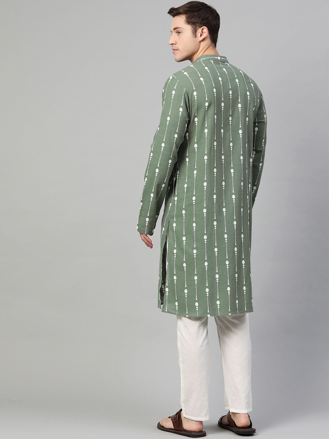 Green & White Printed Straight Kurta With Pajama