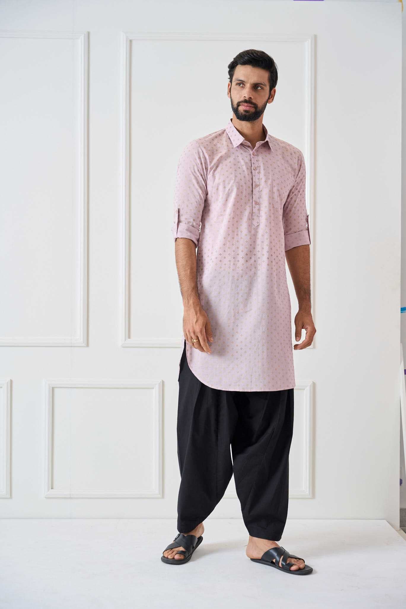 Men Baby Pink Regular Pure Cotton Pathani Kurta