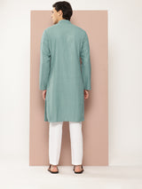 Men Turquoise Embroidered Sequin Rayon Kurta