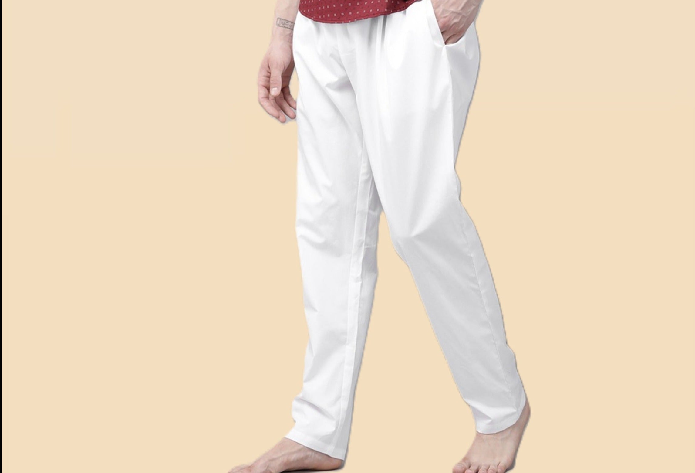 Men White Solid Salwar Style Pajama