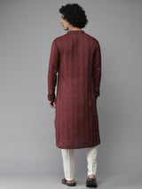 Men Maroon Majesty Woven Design Kurta With Pajama