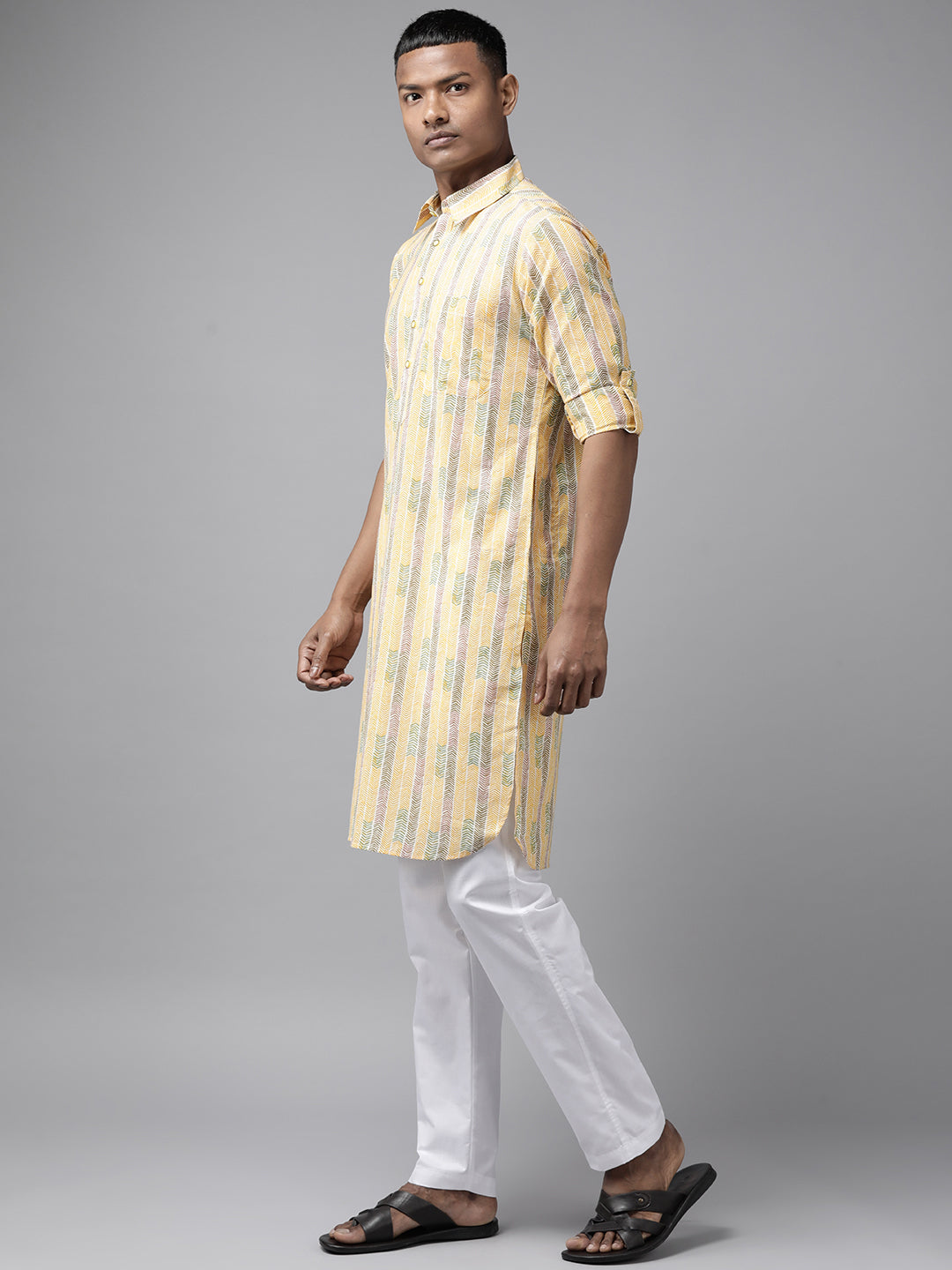 Riwaat.com Yellow Regular Pure Cotton Pathani Kurta Riwaat Buy 1 Get 1 Haldi Pathani