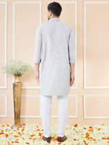 Men Grey Cotton Solid Pathani Kurta