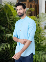 Men Pack Of 2 Turquoise Blue & Pink Cotton Solid Short Kurta