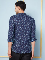 Men Blue Indigo Printed Cotton Short Kurta