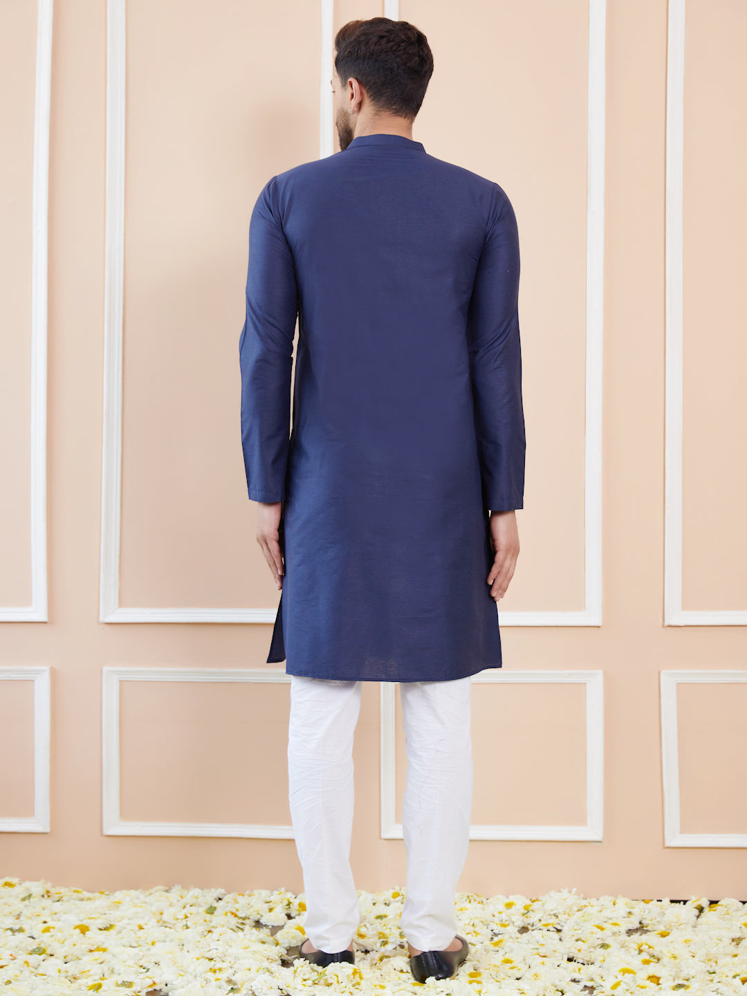 Blue Cotton Solid Straight Kurta