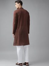 Men Brown Cotton Straight Kurta with Slub Effect With Pajama