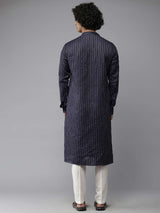 Men Blue & Grey-Toned Woven Design Kurta