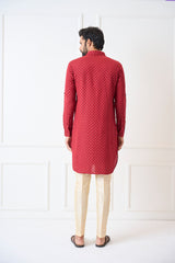 Men Deep Maroon Regular Pure Cotton Pathani Kurta