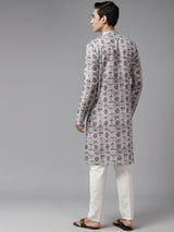 Men Multi Pure Cotton Embroidered Straight Kurta With Pajama