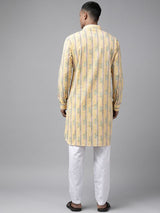 Yellow Regular Pure Cotton Pathani Printed Men's Kurta
