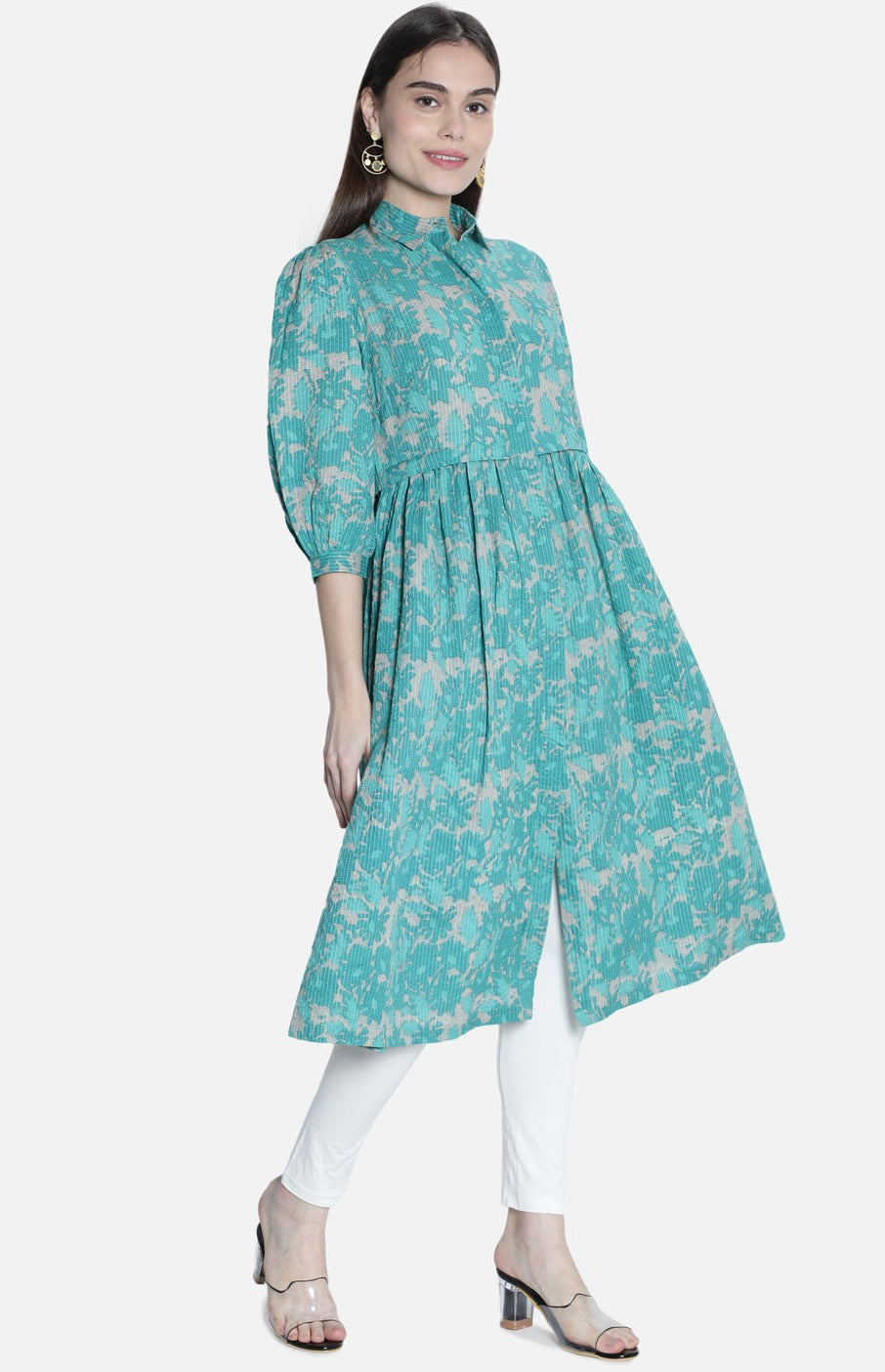 Women Printed Green Long Dress