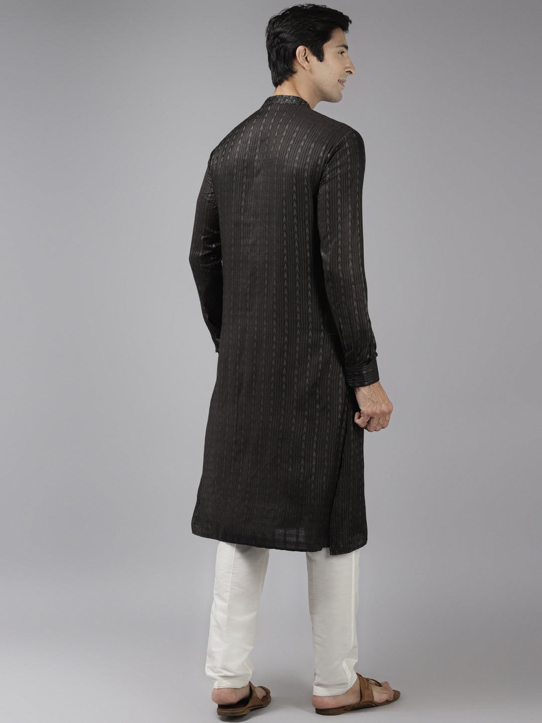 Men Olive & Beige Woven Design Thread Work Kurta