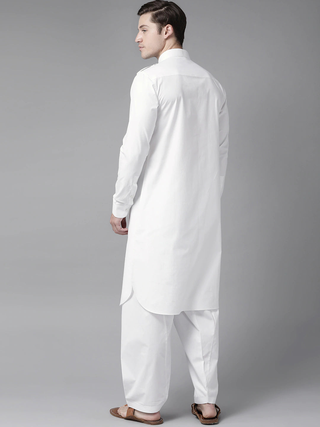 Riwaat.com Men White Pathani Kurta with Salwar Riwaat Pathani Plain