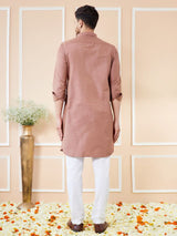 Men Brown Cotton Solid Pathani Kurta