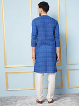 Men Blue and Off White Printed Kurta With pyjama