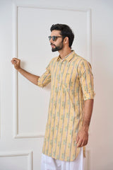 Yellow Regular Pure Cotton Pathani Kurta With White Salwar