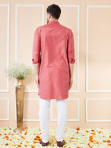 Men Red Cotton Solid Pathani Kurta