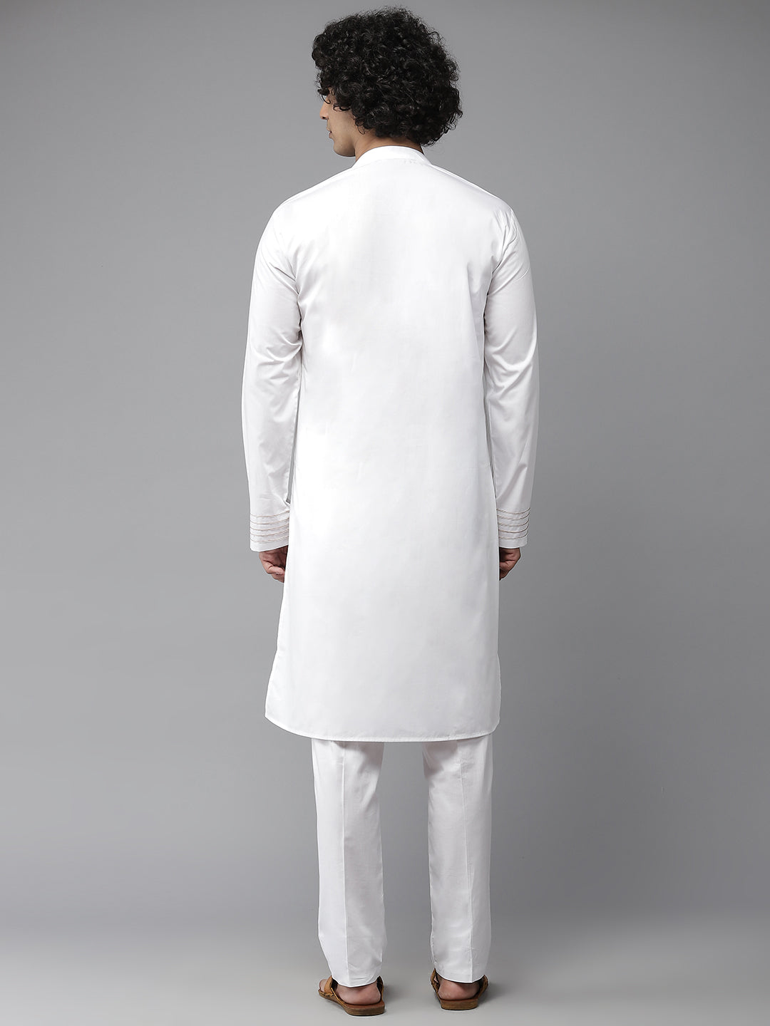 Men White Radiance Yoke Design Straight Kurta With Pajama