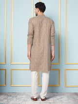 Men Coffee Brown And White Strip Printed Kurta