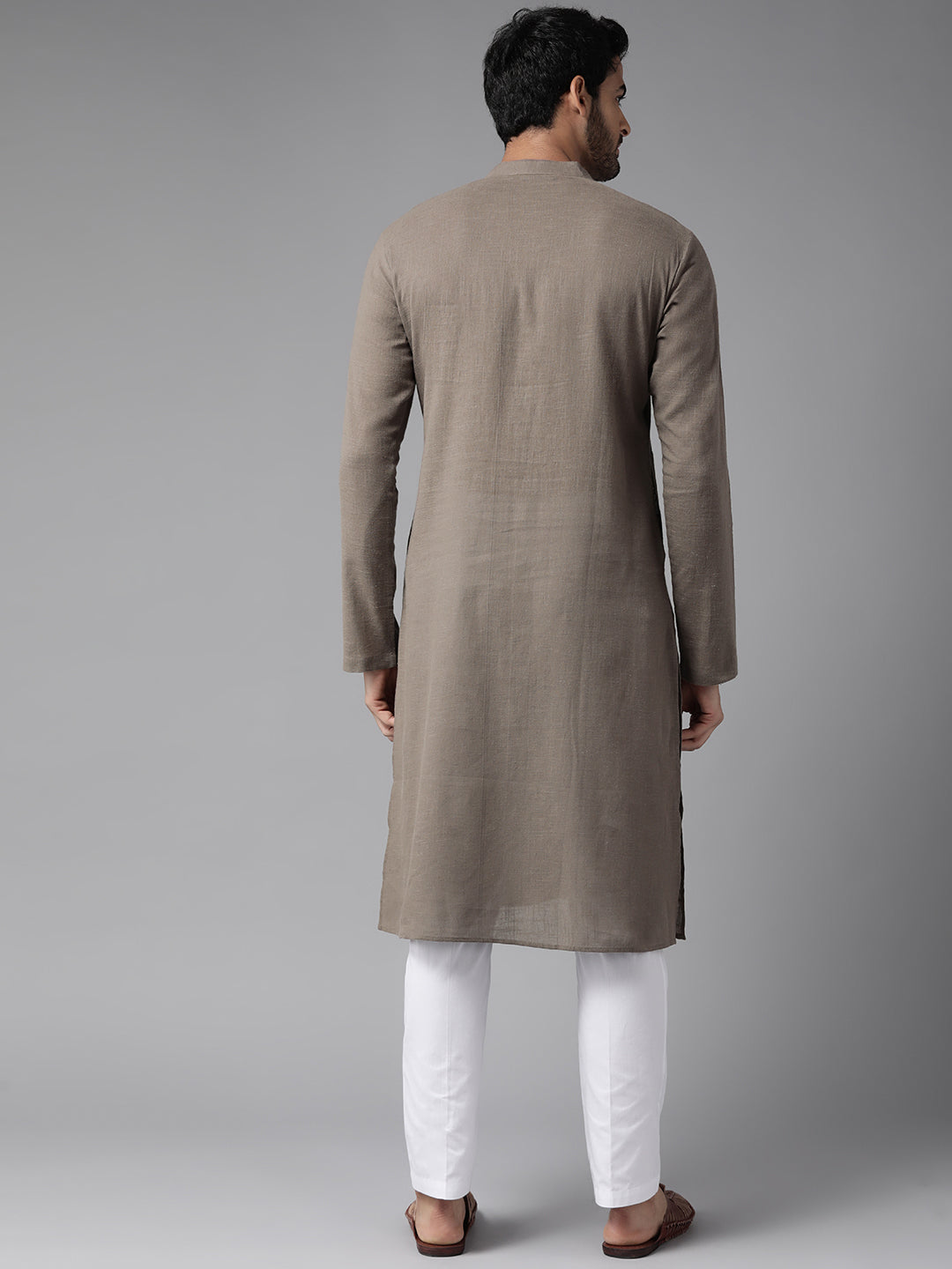 Men Coffee Cotton Straight Kurta With Slub Effect With Pajama